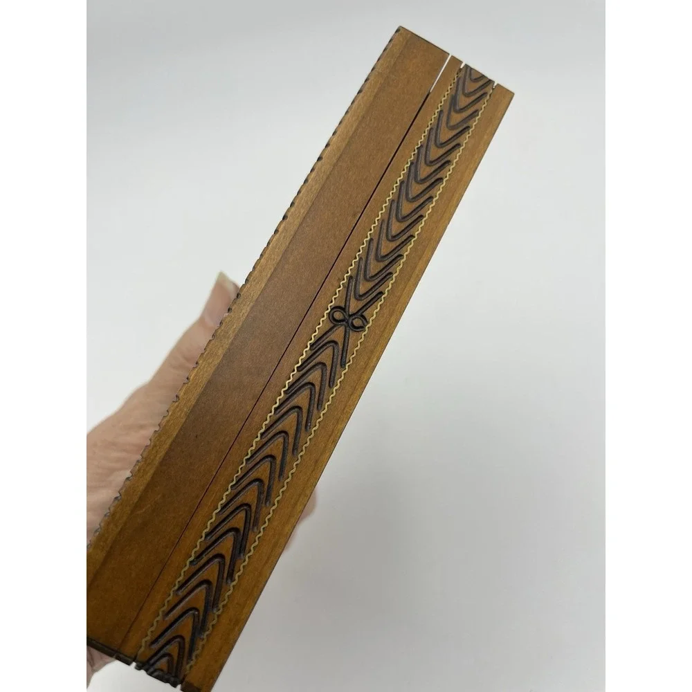 Vtg‎ Wooden  Polish Etched Carved Card Trinket Hinged Box Gold Inlay 4.5 x 6